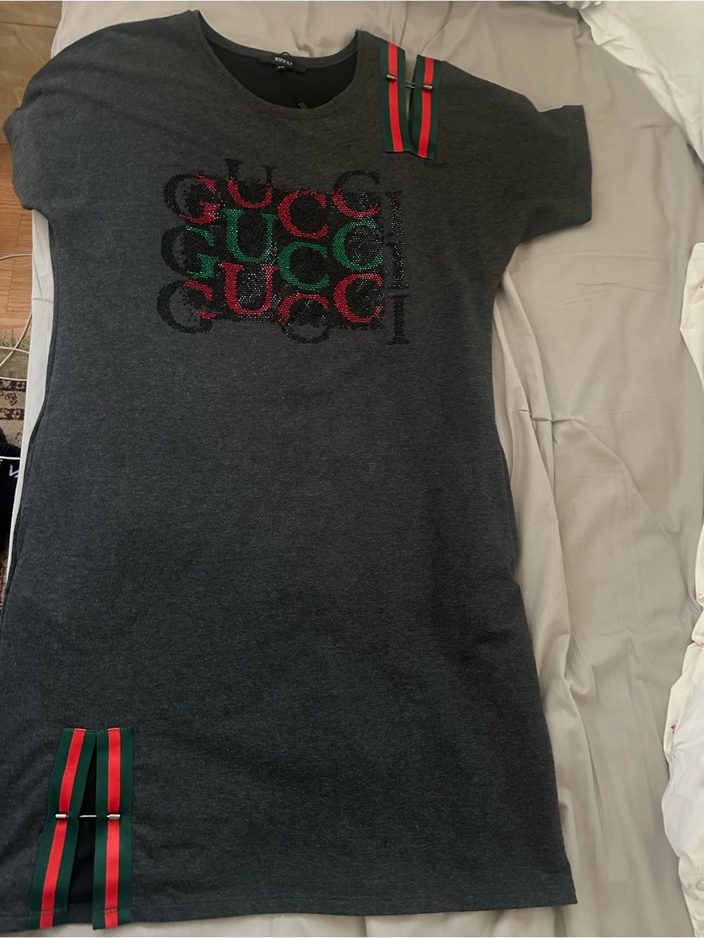 Gray women Short Sleeve dress Green Straps - Picture 2 of 3